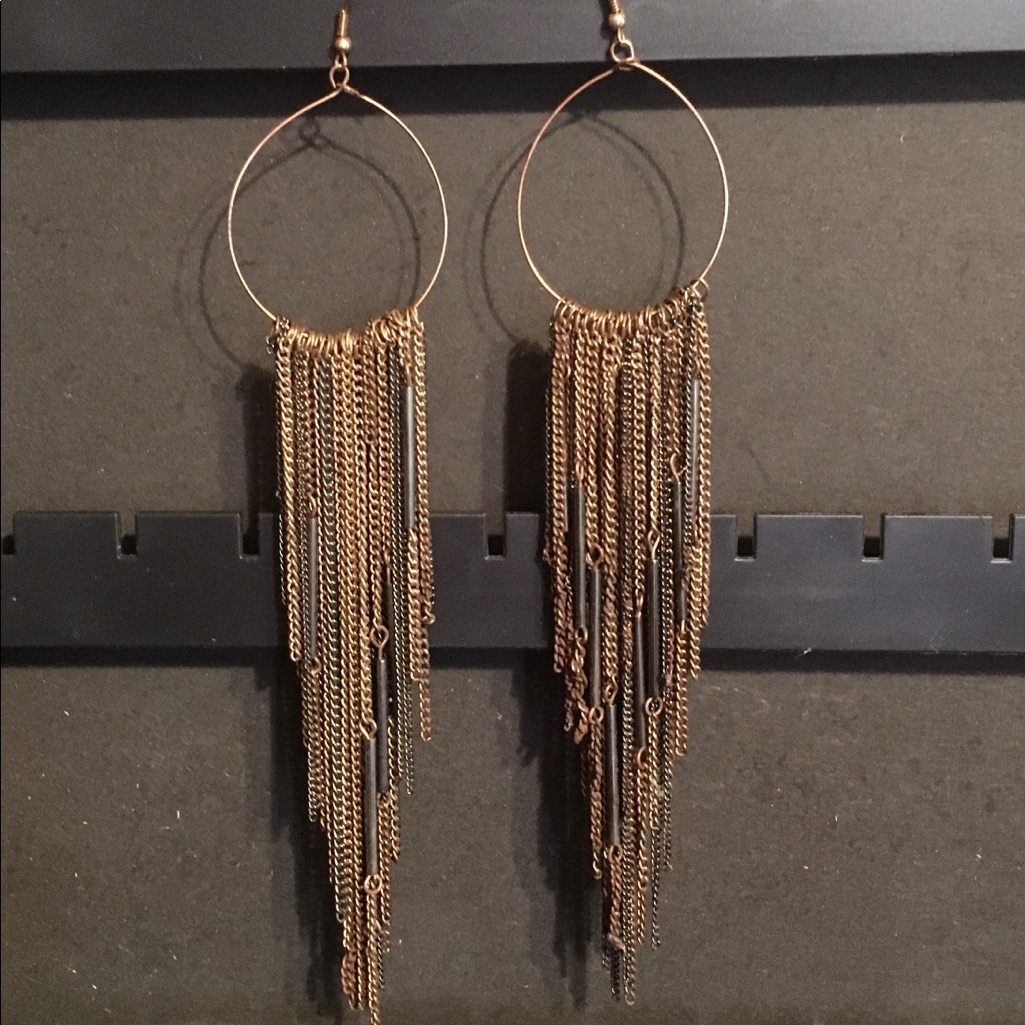Statement Earrings Copper Color Fringe Dangle Boho